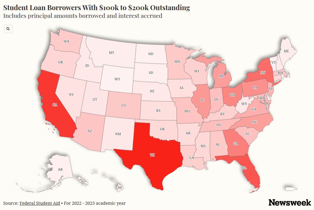 Map Shows States With Most Severe Student Loan Debt
