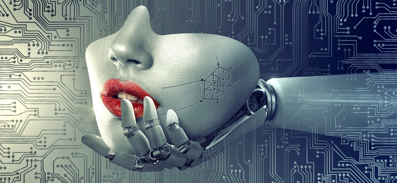 AI robot face in hand