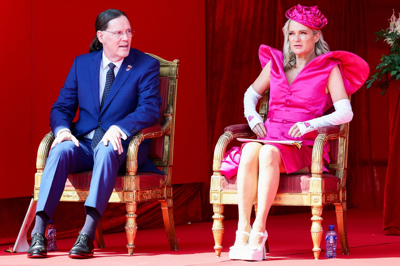 James O'Hare and Princess Delphine of Belgium attend the military and civil parade during the Belgium's National Day