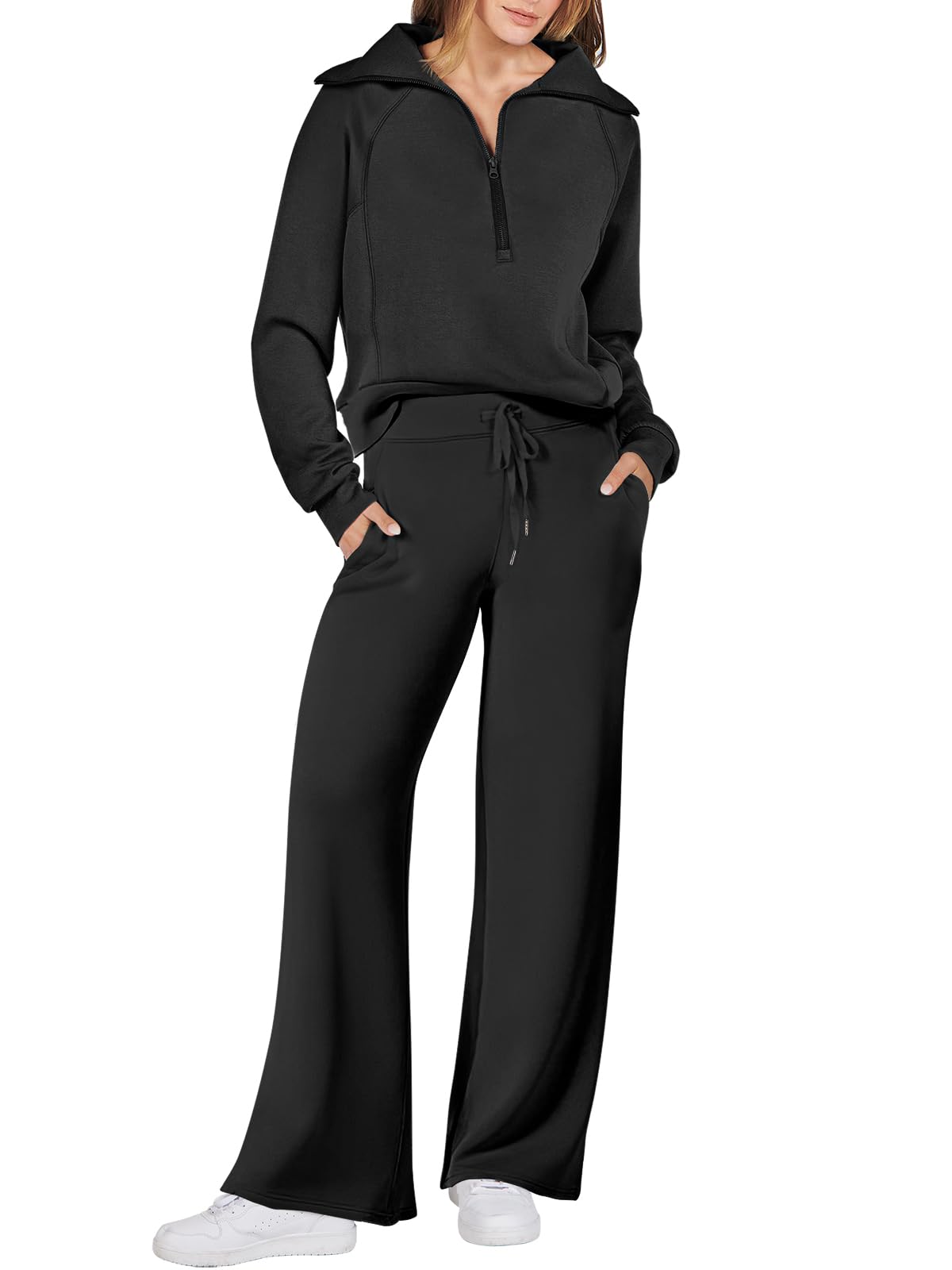 Anrabess 2 Piece Half Zip Sweatshirt & Wide Leg Pants