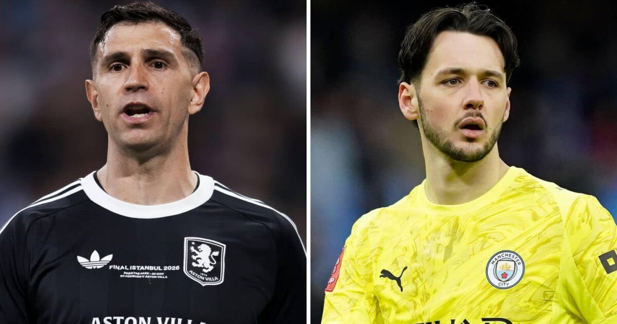 Aston Villa keeper Emiliano Martinez and James Trafford of Manchester City