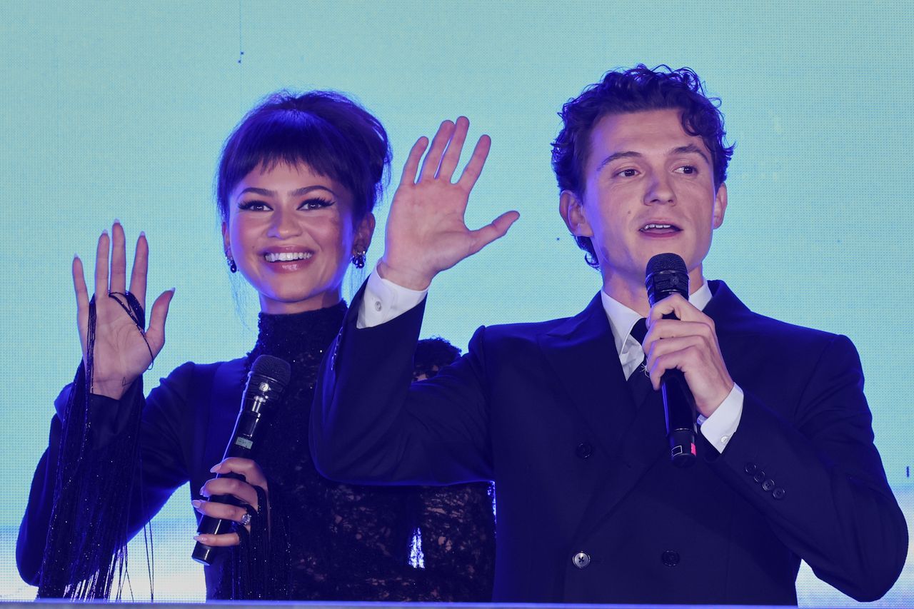 Zendaya and Tom Holland during the red carpet arrivals for 'Spider-Man: Brand New Day' at Aztlan park on July 20, 2026 in Mexico City, Mexico.