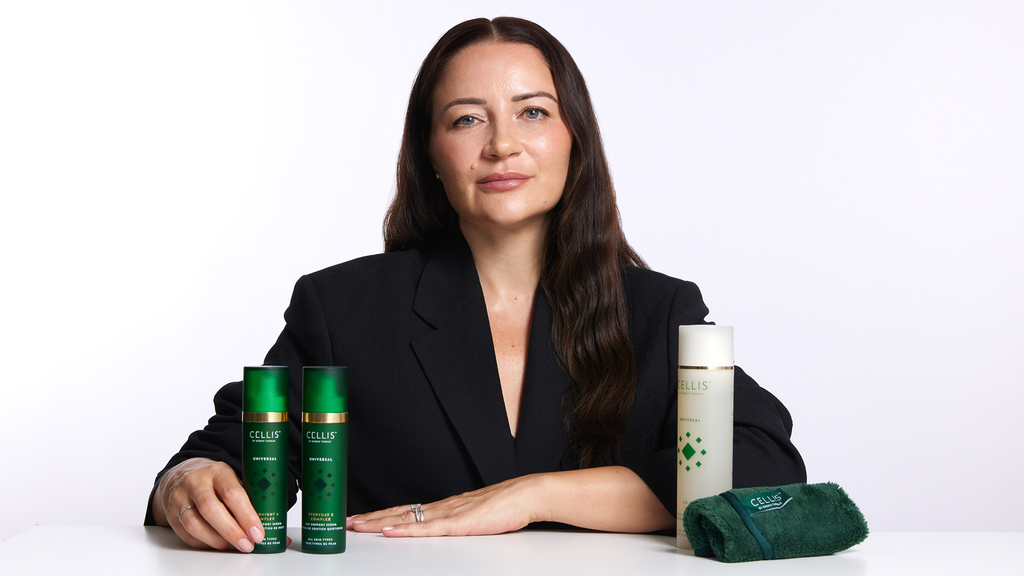 skincare expert debbie thomas with her skincare products
