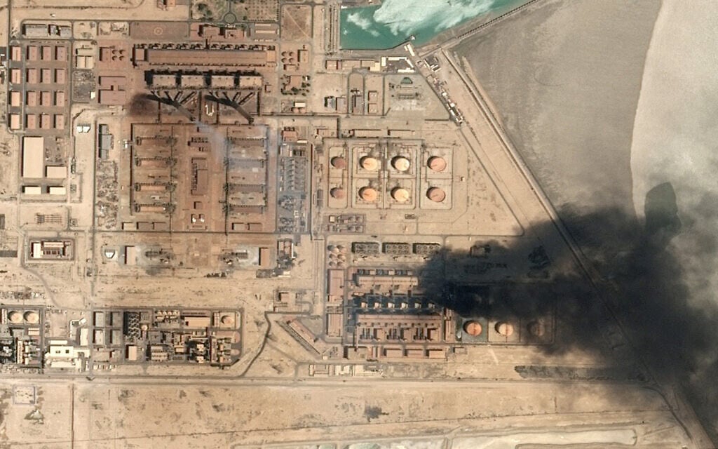 Satellite image shows smoke rising from Subiya Power and Water Desalination Plant, in Subiya Kuwait, July 18, 2026, after an Iranian attack, in this handout image obtained by Reuters on July 21, 2026. (CNES 2026, Distribution Airbus DS/Handout via REUTERS)