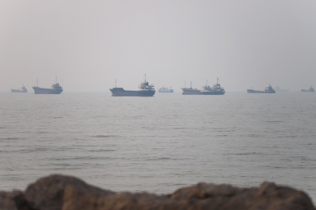 : Vessels in the Strait of Hormuz near the beach of Bandar Abbas