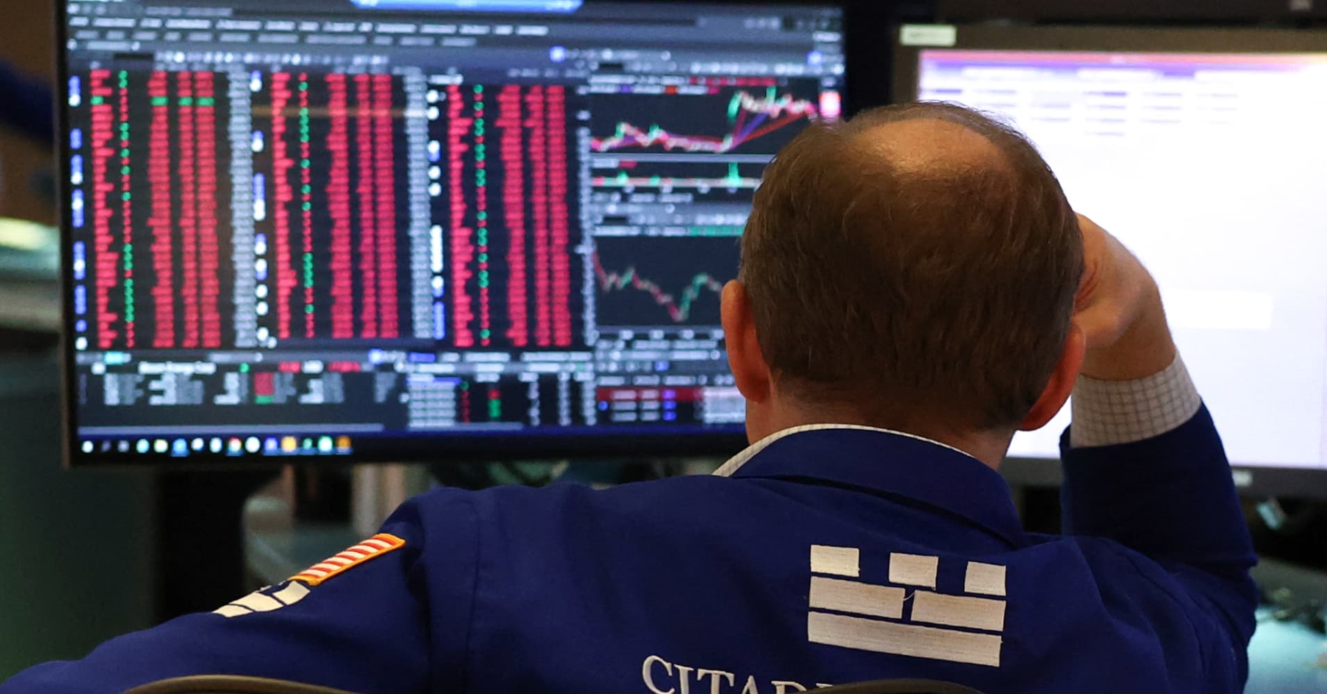 A trader works on the floor of the New York Stock Exchange (NYSE) in New York City, on April 4, 2025.