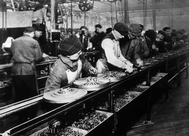Flywheel production at the Ford motor plant in Highland Park, Michigan