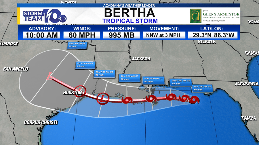 Tropical Storm Bertha moving towards Louisiana KLFY Daily Weather Forecast