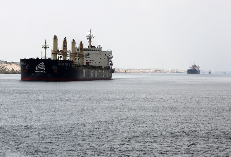 FILE PHOTO: Ships move through the Suez Canal, in Ismalia
