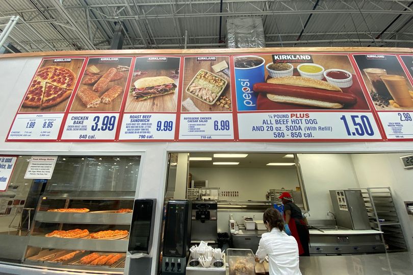 Costco store food court menu and pick up area, Florida.