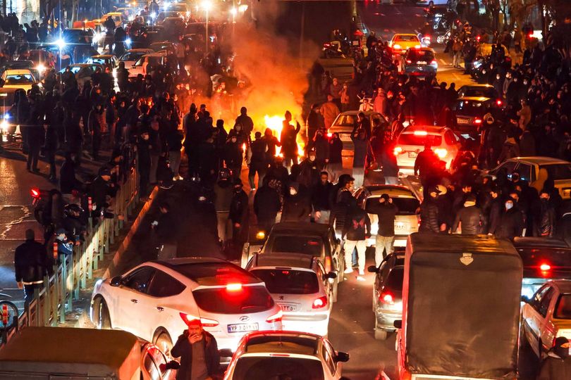 People gather during protest on January 8, 2026 in Tehran, Iran