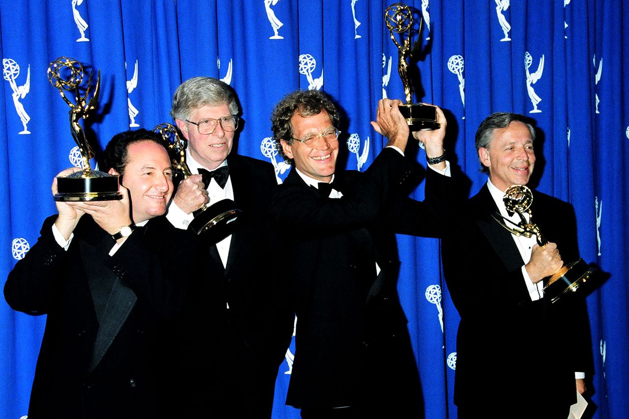 Bob Morton, Hal Gurnee, David Letterman and Peter Lassally