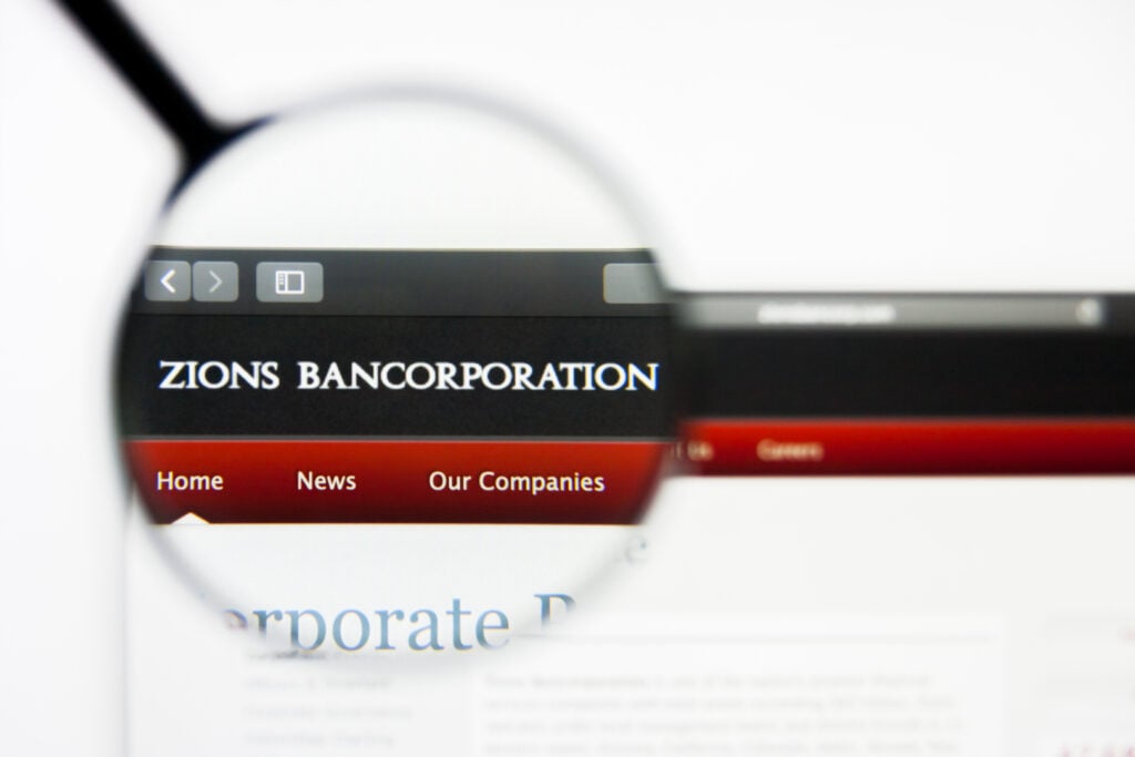 Zions Bancorp sign on screen