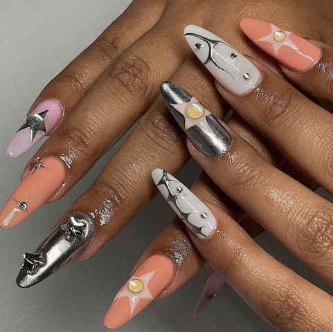 coral and chrome nails