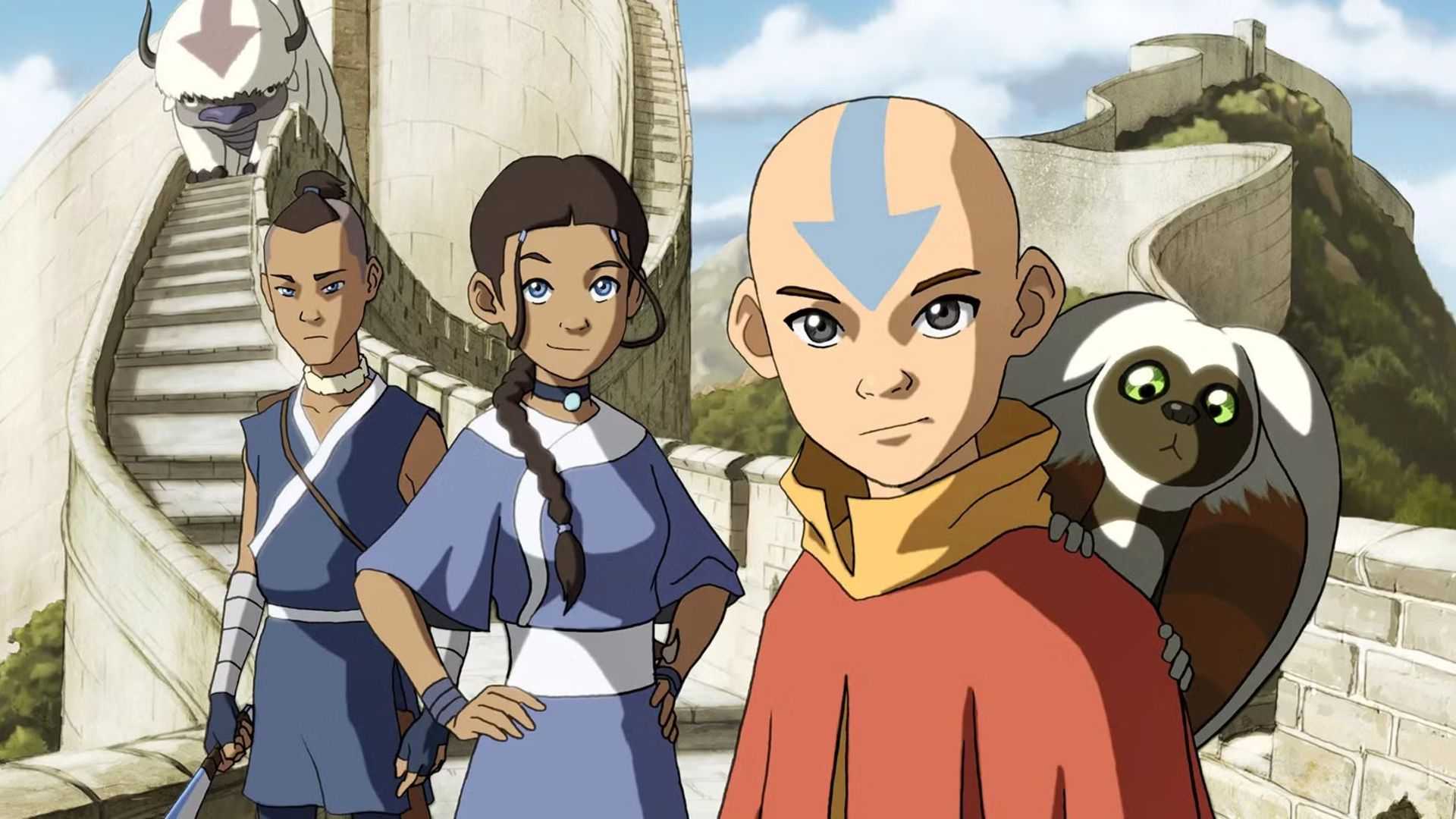 Animated Aang, Katara, and Sokka in Avatar The Last Airbender