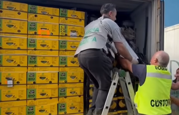 Italian police on Tuesday said they seized about 1,700 pounds of cocaine hidden inside containers of bananas at a port in northwest Italy. / Credit: Guardia di Finanza