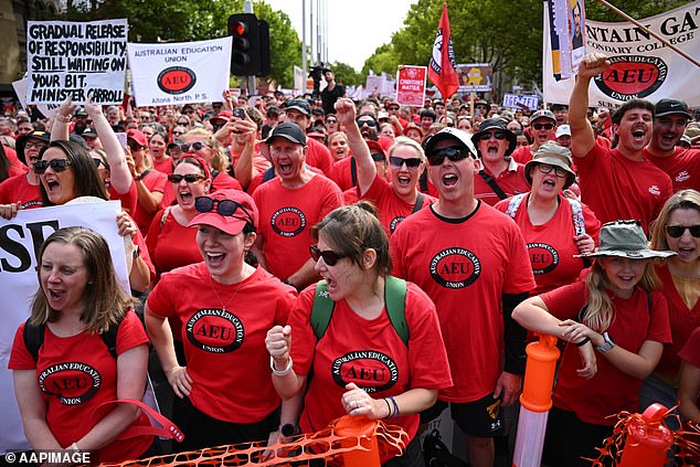 Tens of thousands of teachers across Victoria are getting ready to walk off the job over poor working conditions after rejecting a 28.3 per cent pay rise