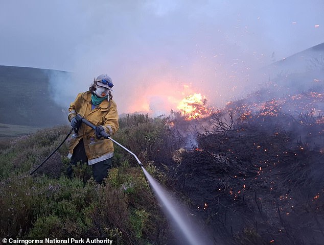 Firefighters tackling the blaze in the Cairngorms