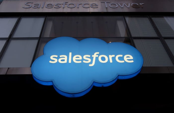 Salesforce logo in a blue cloud.