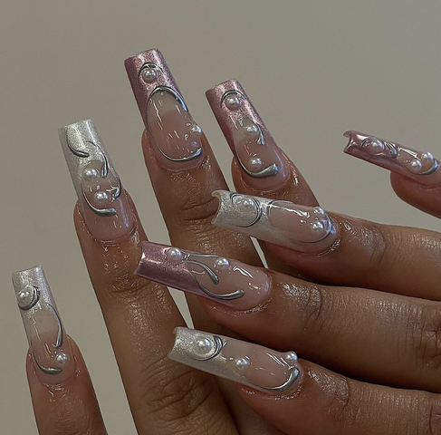 pink and white chrome french tips