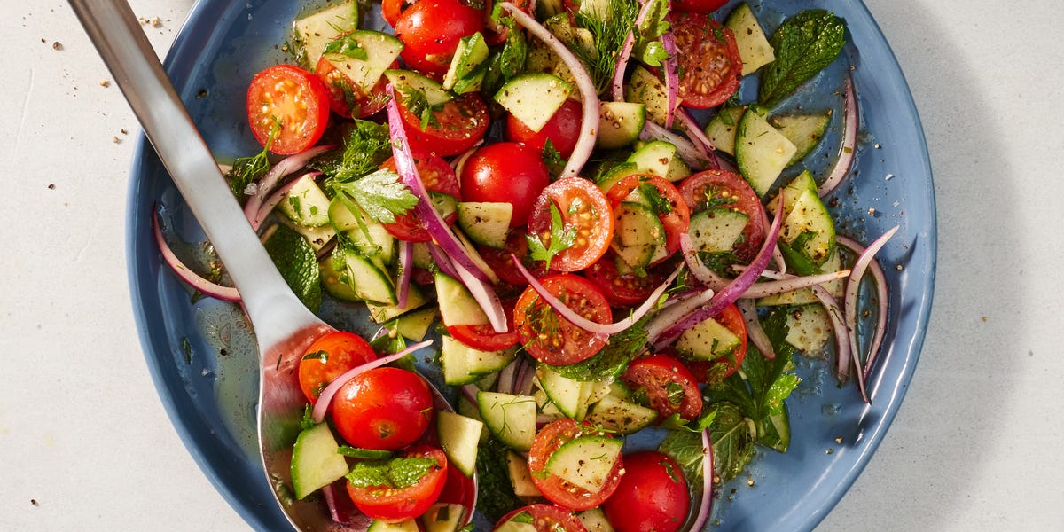 This cucumber, tomato & onion salad tastes like it came straight from the garden