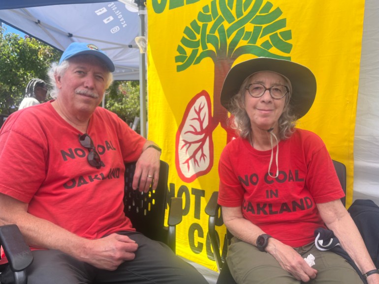 No Coal in Oakland campaigners at a protest. Credit- Saumya Roy