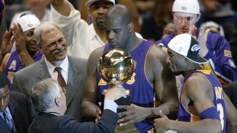 NBA commissioner David Stern, Los Angeles Lakers Phil Jackson, Shaquille O'Neal and Kobe Bryant