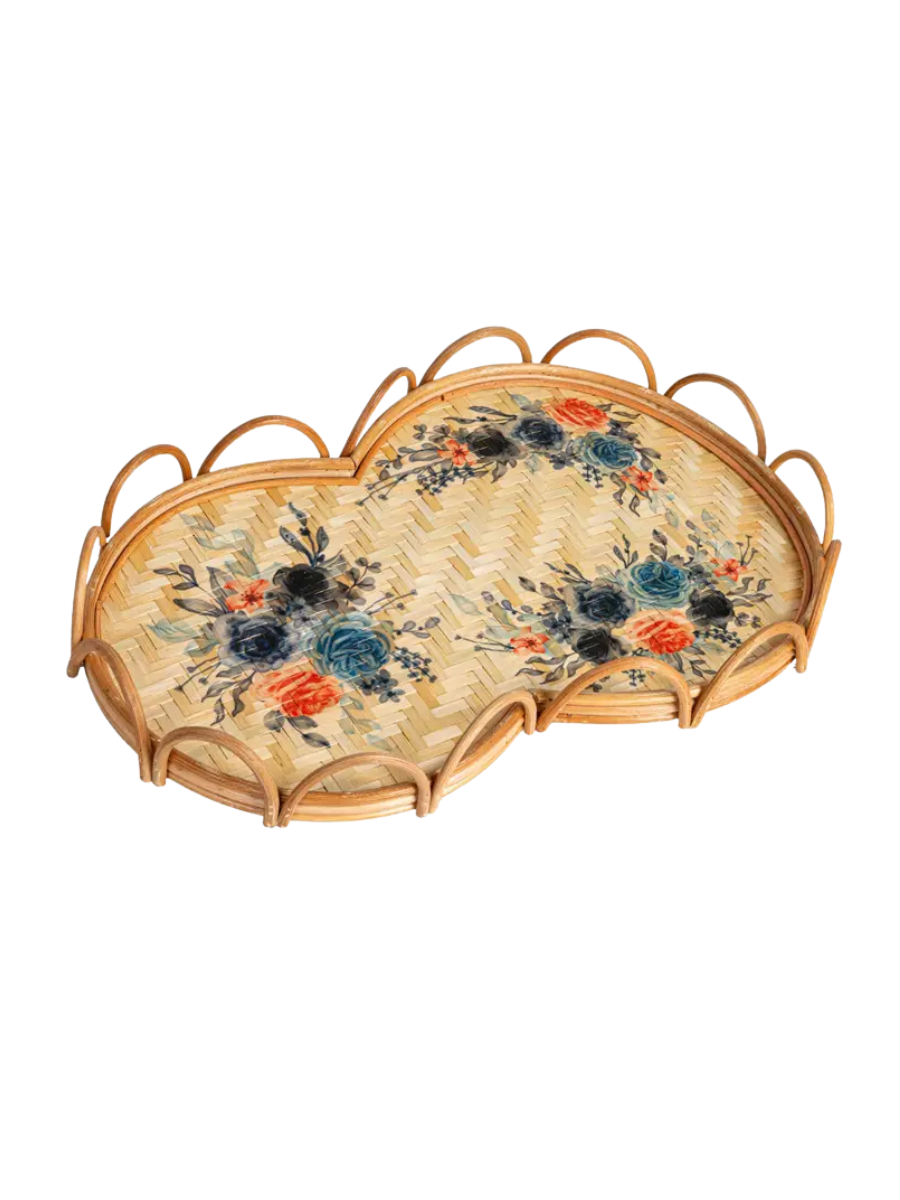 Floral Fantasy Rattan Tray