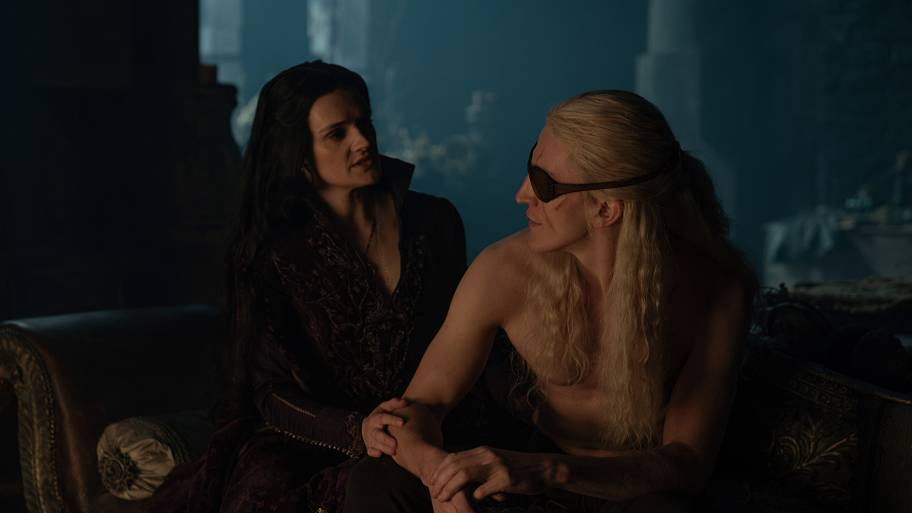 Gayle Rankin (Alys Rivers) and Ewan Mitchell (Aemond Targaryen) in House of the Dragon season 3 episode 6.