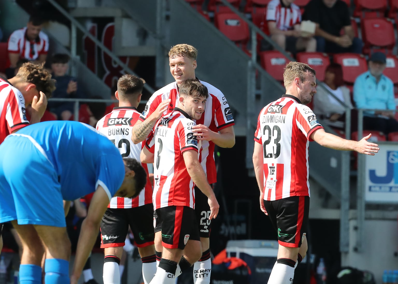 Derry City Adam O'Reilly celebrates a goal against Tolka Rovers during the FAI Cup match at Brandywell on Sunday. PICTURE: MARGARET MCLAUGHLIN 19-7-2026