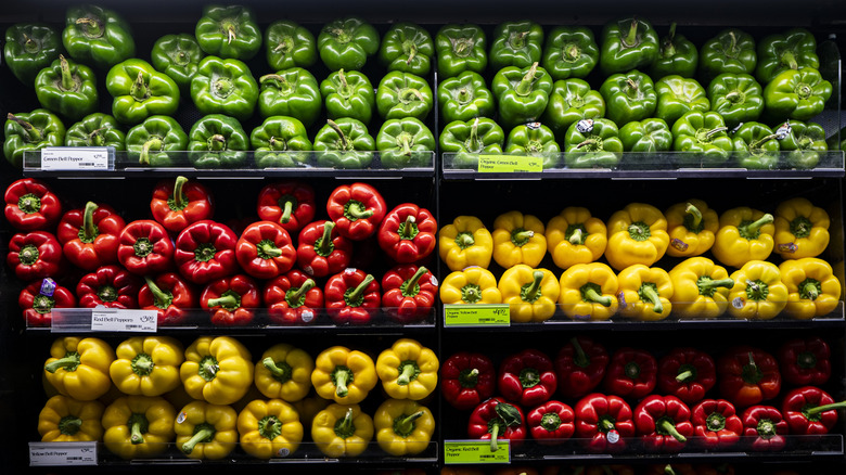 Peppers on display at grocery store