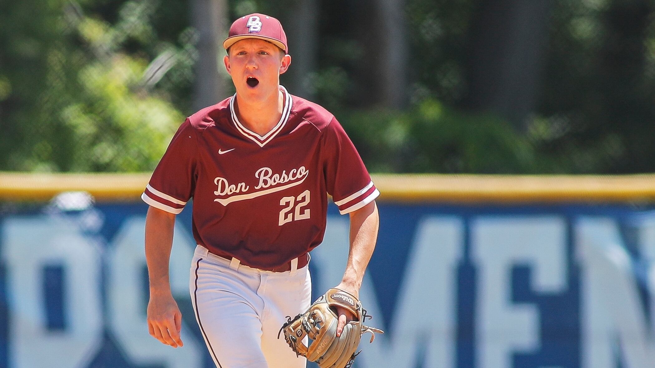 Eric Becker (22) of Don Bosco Prep reacts after a strikeout against Bergen Catholic during the Bergen County Tournament baseball final between No. 6 Bergen Catholic and No. 10 Don Bosco Prep at Northern Valley Demarest High School in Demarest, NJ on Sunday, May 28, 2023.