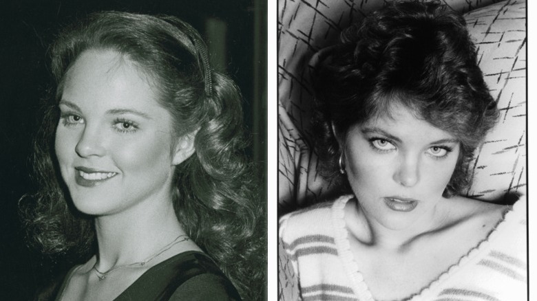Split image of Melissa Sue Anderson in the 1980s with long curly hair on the left and with short curly hair on the right.