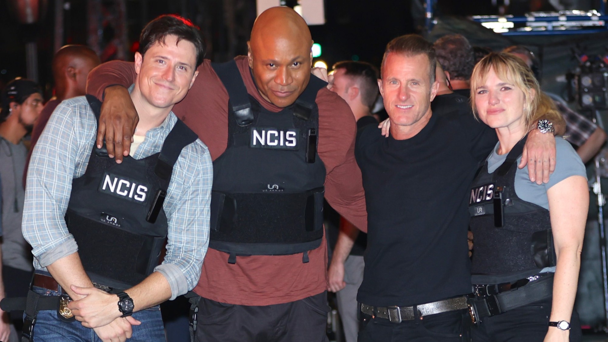 Shane Harper, LL Cool J, Scott Caan and Jacqueline Byers are seen filming at the