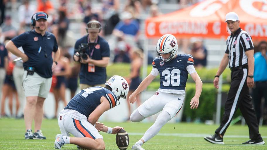 Auburn Tigers kicker Alex McPherson (38) could be one of the most underrated SEC kickers heading into 2026.