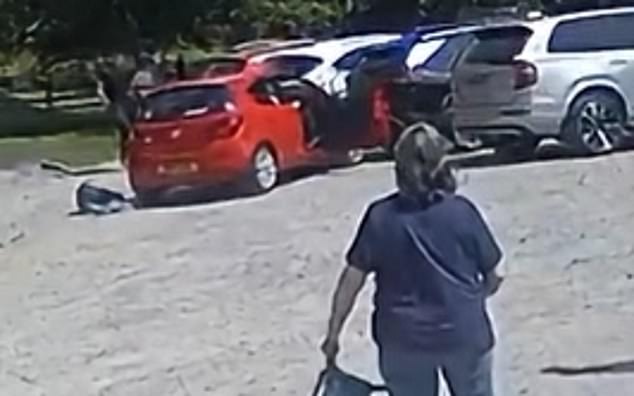 He managed to pull the handbrake and stop the car mere inches before it smashed into another vehicle