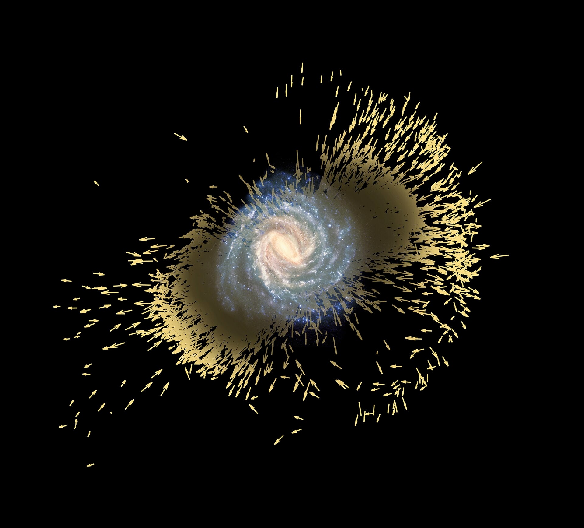 Artist’s impression of debris of the Gaia-Enceladus galaxy. (CREDIT: ESA (artist’s impression and composition); Koppelman, Villalobos and Helmi (simulation) / CC BY-SA 3.0 IGO)