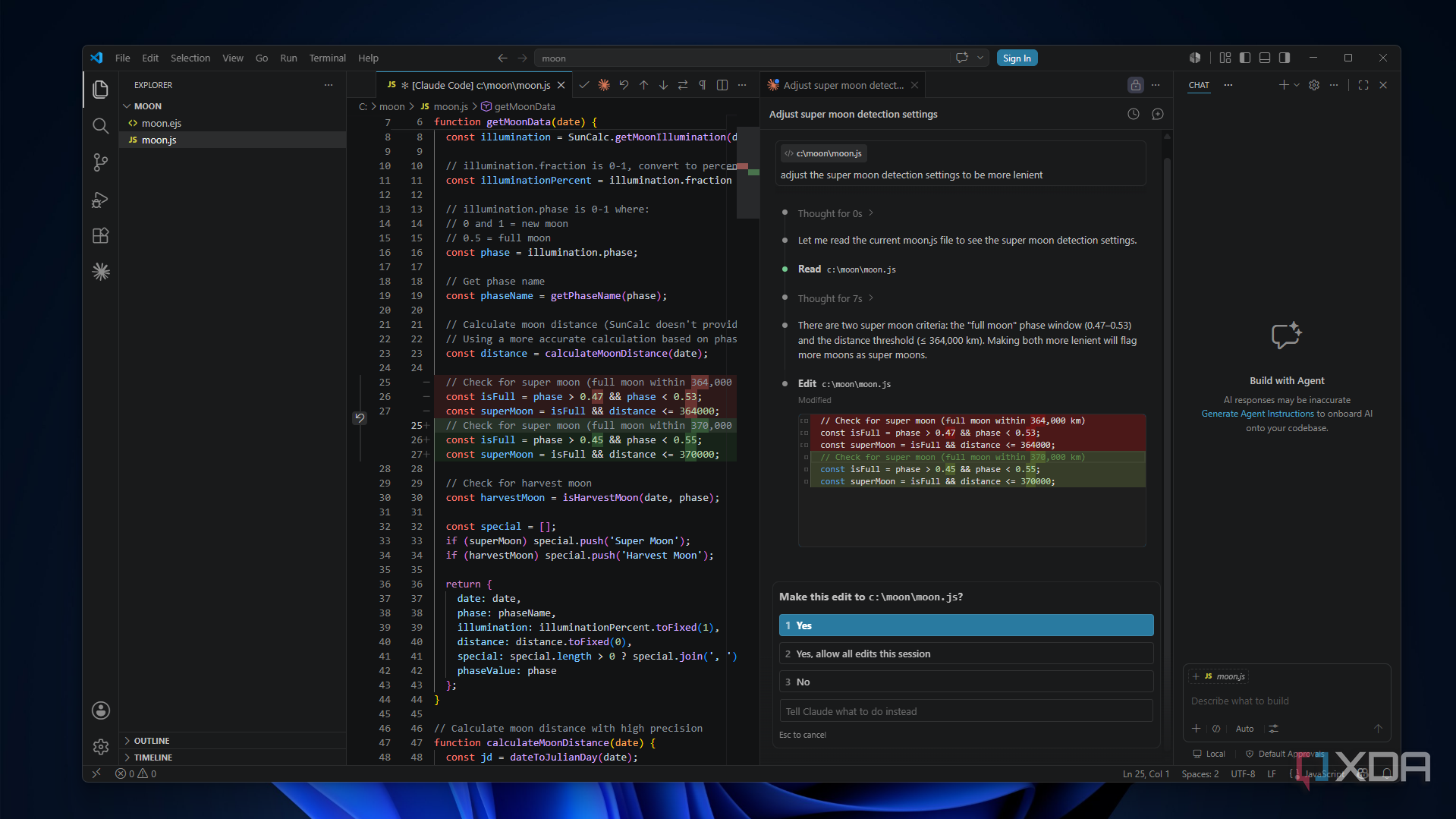 Screenshot showing Claude Code currently making changes to a file inside of VS Code