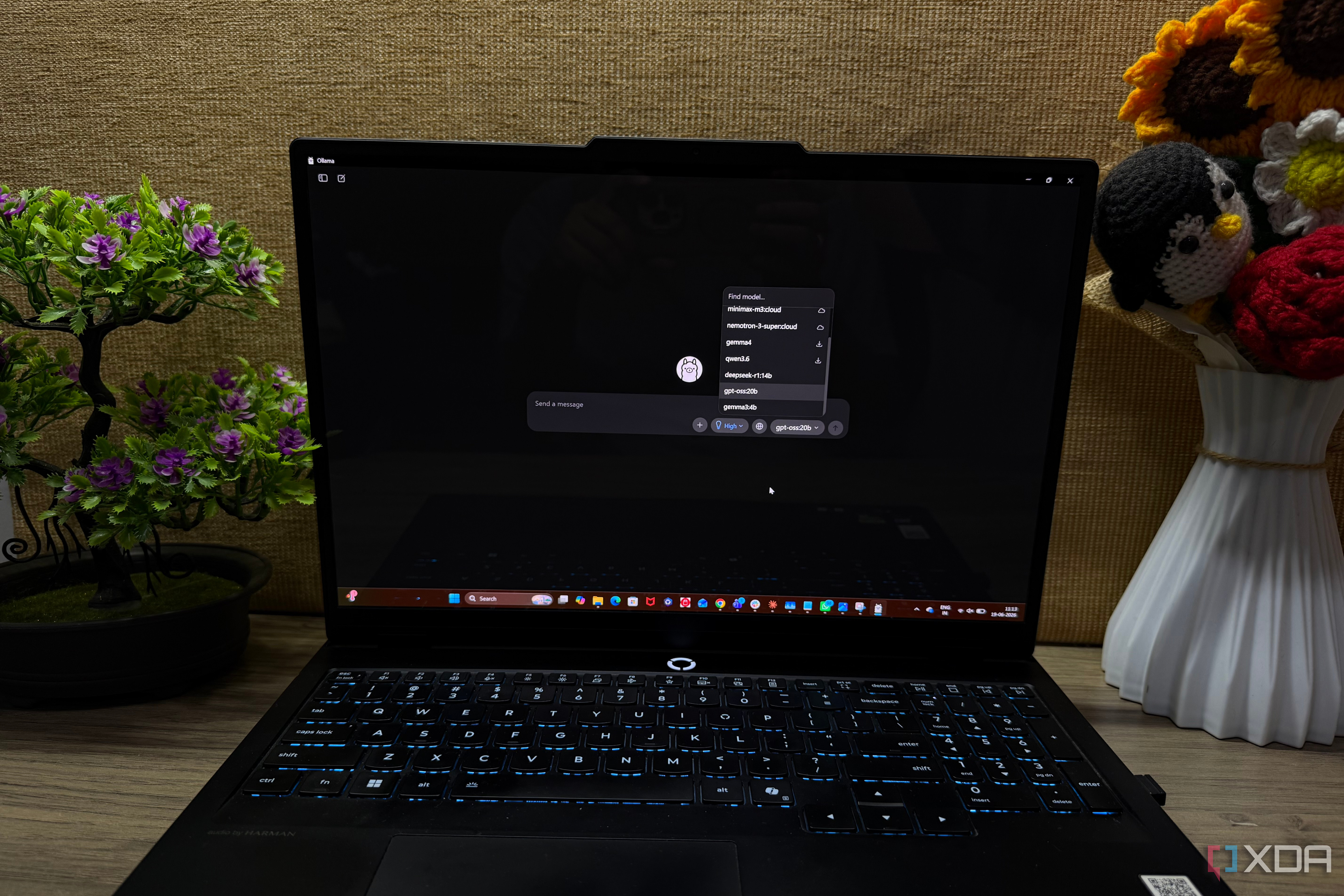 Ollama 14b model and 20b model on laptop screen