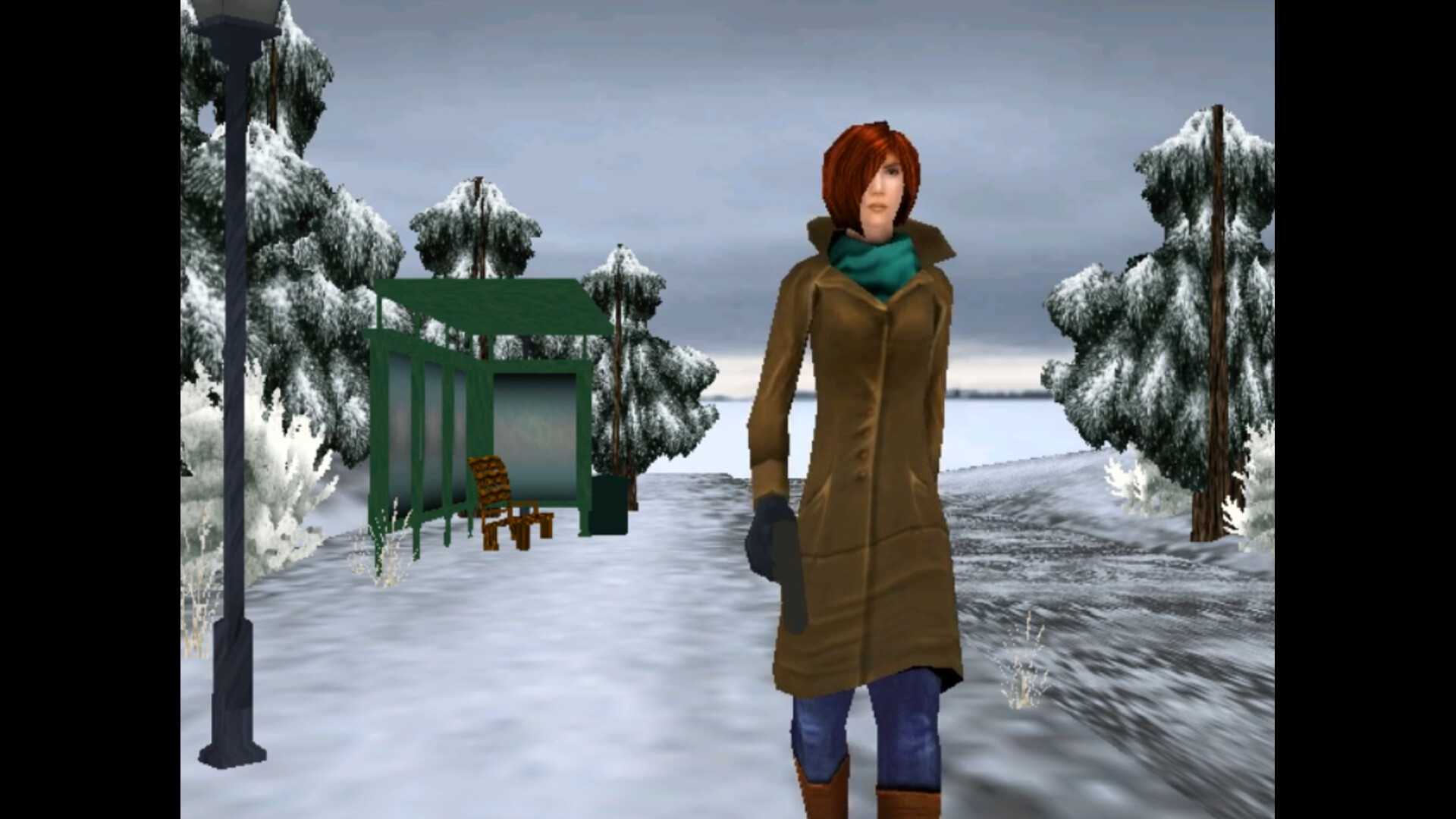 White Creek protagonist Alicia Morelli walking outside in the snow