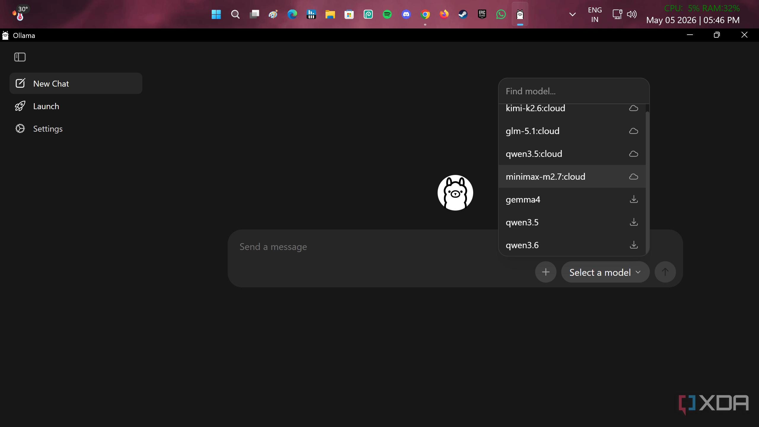 Ollama running on a Windows 11 PC.