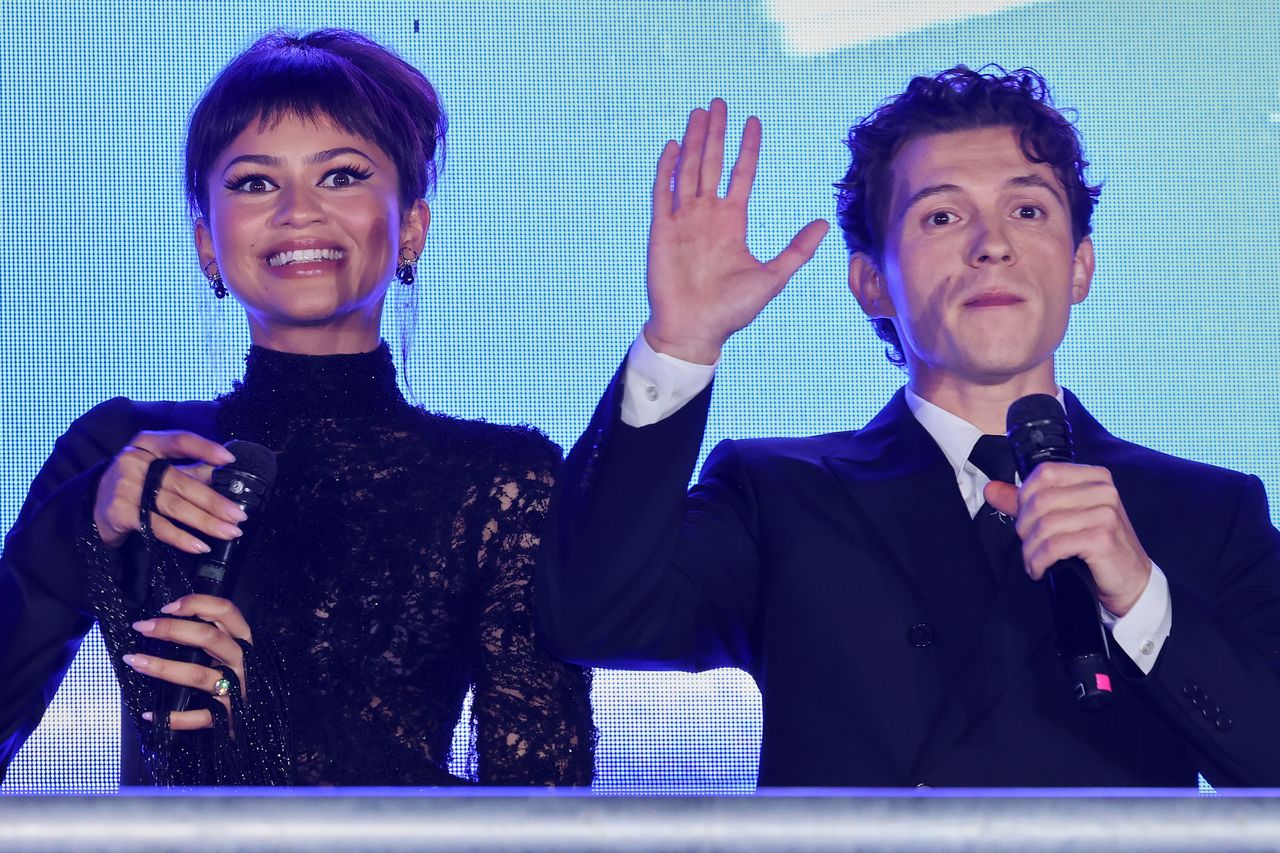 Zendaya and Tom Holland during the Red carpet arrivals for 'Spider-Man: Brand New Day' at Aztlan park on July 20, 2026 in Mexico City, Mexico