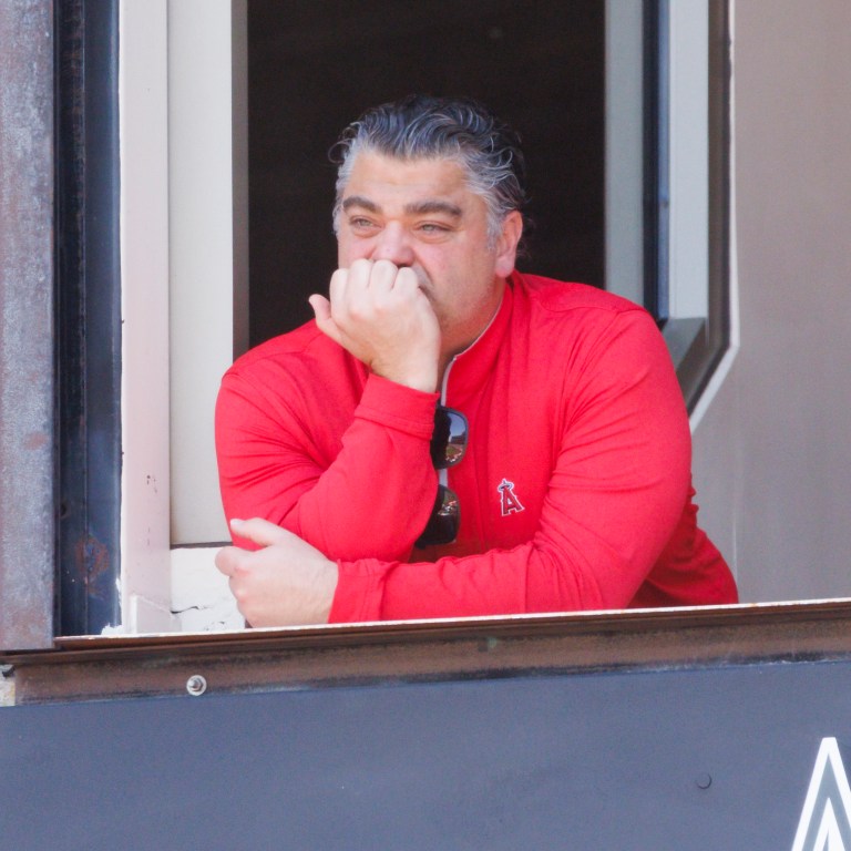 Perry Minasian of the Los Angeles Angels looks on during the game against the Chicago White Sox at Angel Stadium of Anaheim on May 6, 2026 in Anaheim, California.