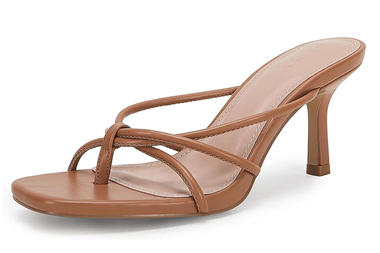 LAICIGO Women’s Square Open Toe Flip Flops Stiletto Heels Strappy Thong Slide on Slingback Mules Sandals