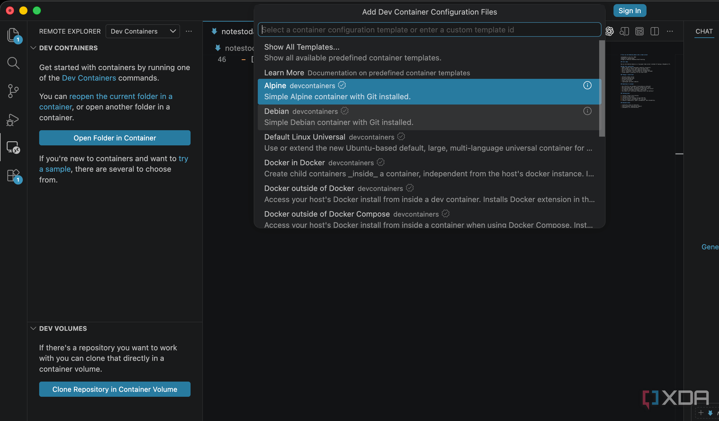 Opening Dev container in VS code