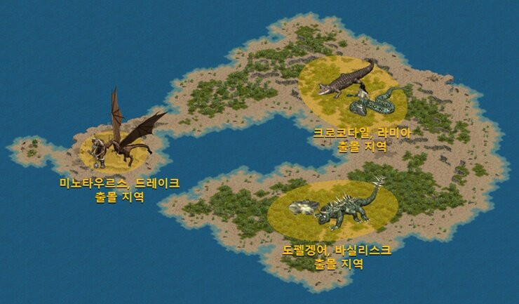 Forgotten Island map and representative monster spawn locations ©NC