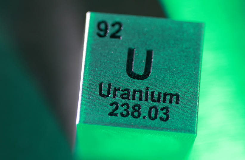 A block with the symbol, atomic number and mass number of Uranium (U) element, in this illustration taken January 21, 2026. (credit: DADO RUVIC/REUTERS ILLUSTRATION)