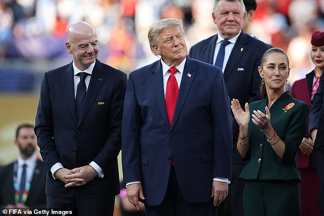 L-R: FIFA president Infantino, US President Trump, Mexico president Claudia Sheinbaum