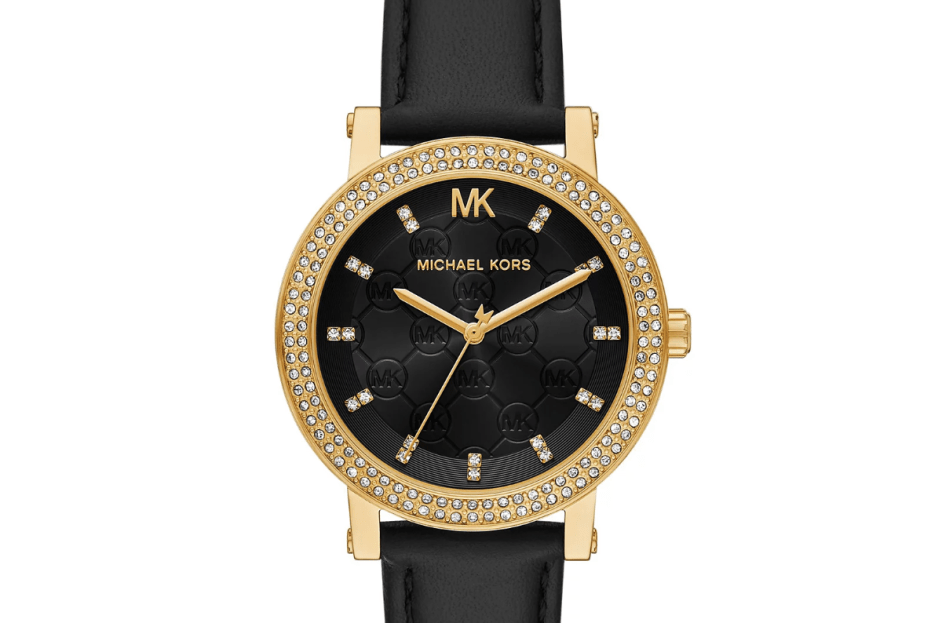 Michael Kors Women's Corey Three-Hand Black Leather Watch Buy Online