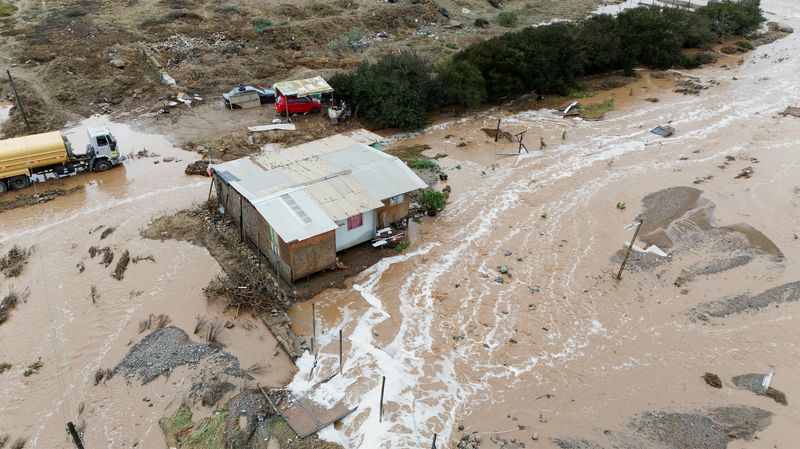 Aftermath of heavy rainfall caused by a weather front, in La Serena